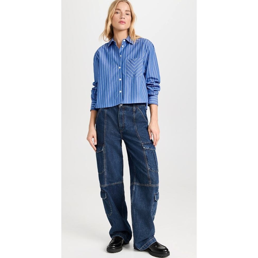 Rag & Bone Jeans Womens 26 Cailyn Cargo Wide Leg Utility Dark Blue Denim Relaxed - Picture 2 of 16